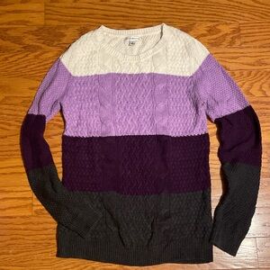 Colorblock Cable Knit Sweater - Purple, Cream, Black